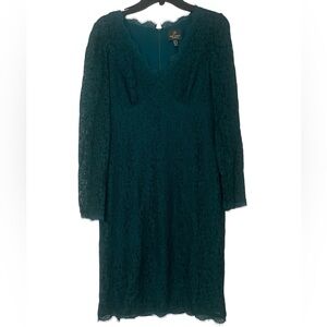 Adrianna Papell Deep Teal Lace Long Sleeve Dress